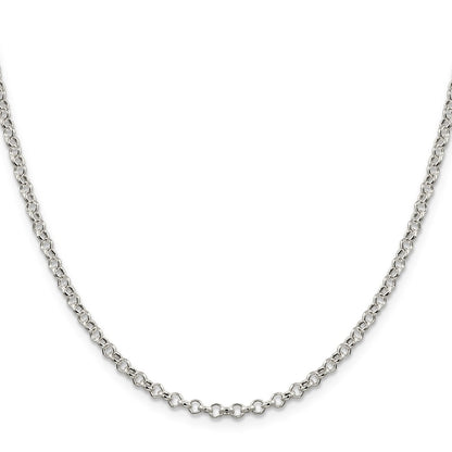18 Inch Sterling Silver 3mm Semi-Solid Rolo Chain Necklace