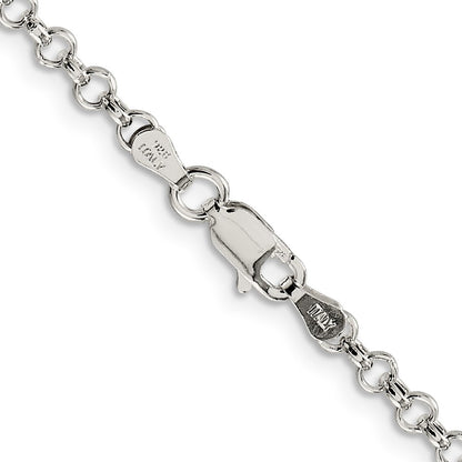 24 Inch Sterling Silver 3mm Semi-Solid Rolo Chain Necklace