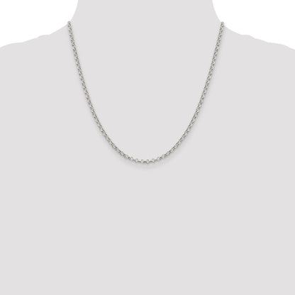 20 Inch Sterling Silver 3mm Semi-Solid Rolo Chain Necklace