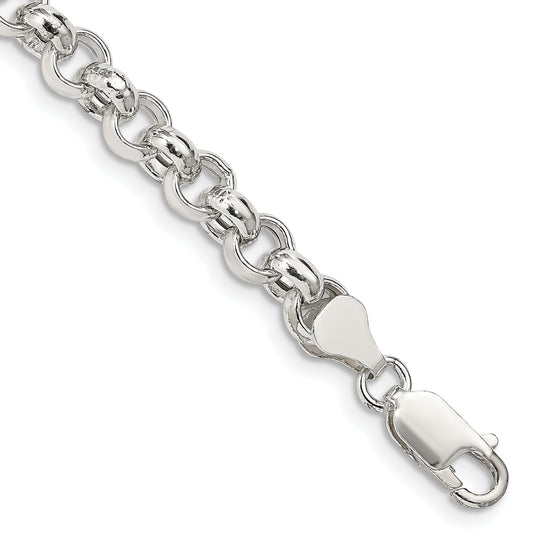 7 Inch Sterling Silver 6.5mm Semi-Solid Rolo Chain