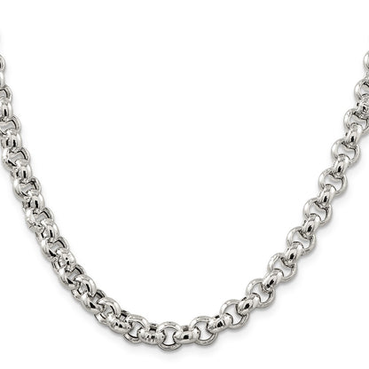 24 Inch Sterling Silver 7.75mm Semi-Solid Rolo Chain Necklace