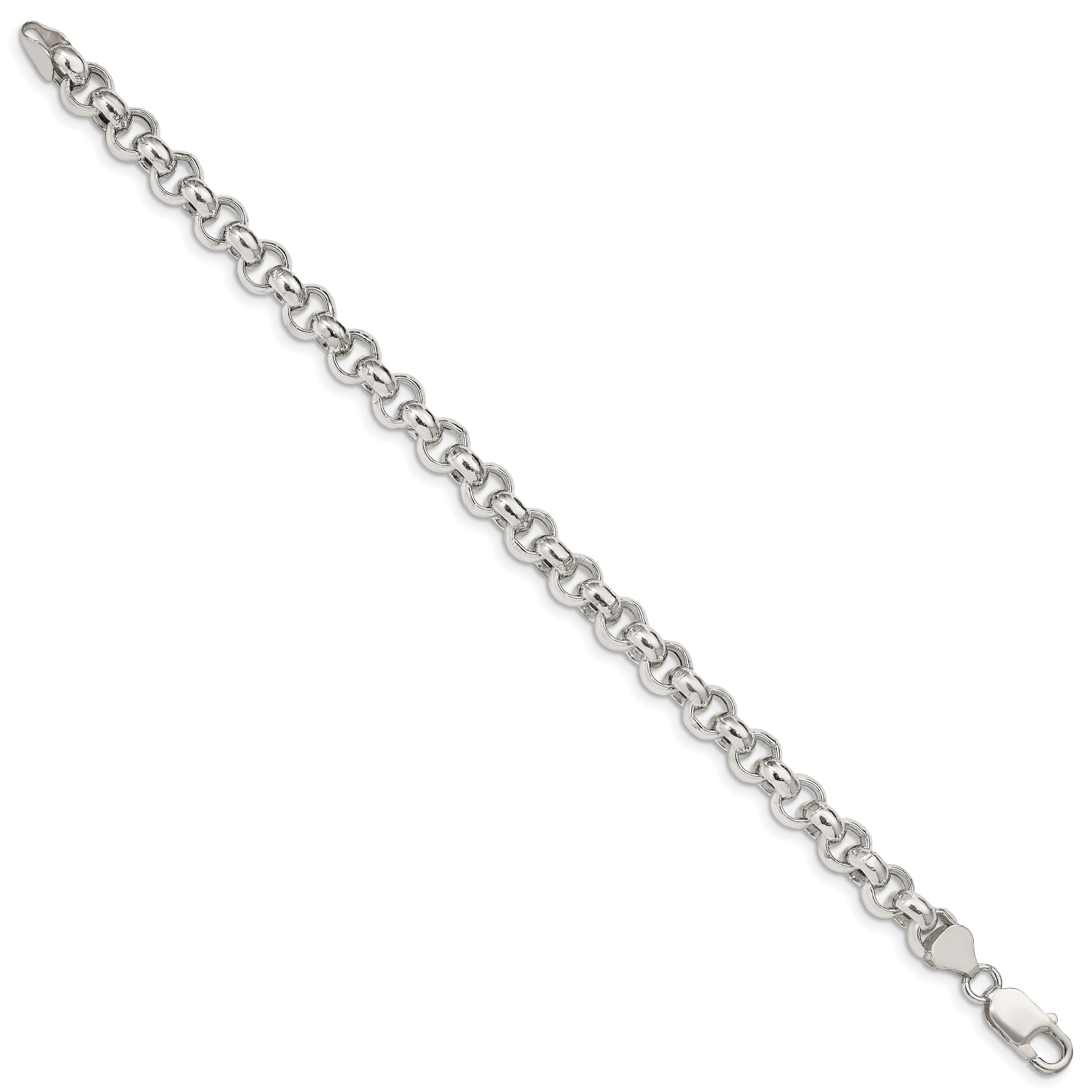 7 Inch Sterling Silver 7.75mm Semi-Solid Rolo Chain