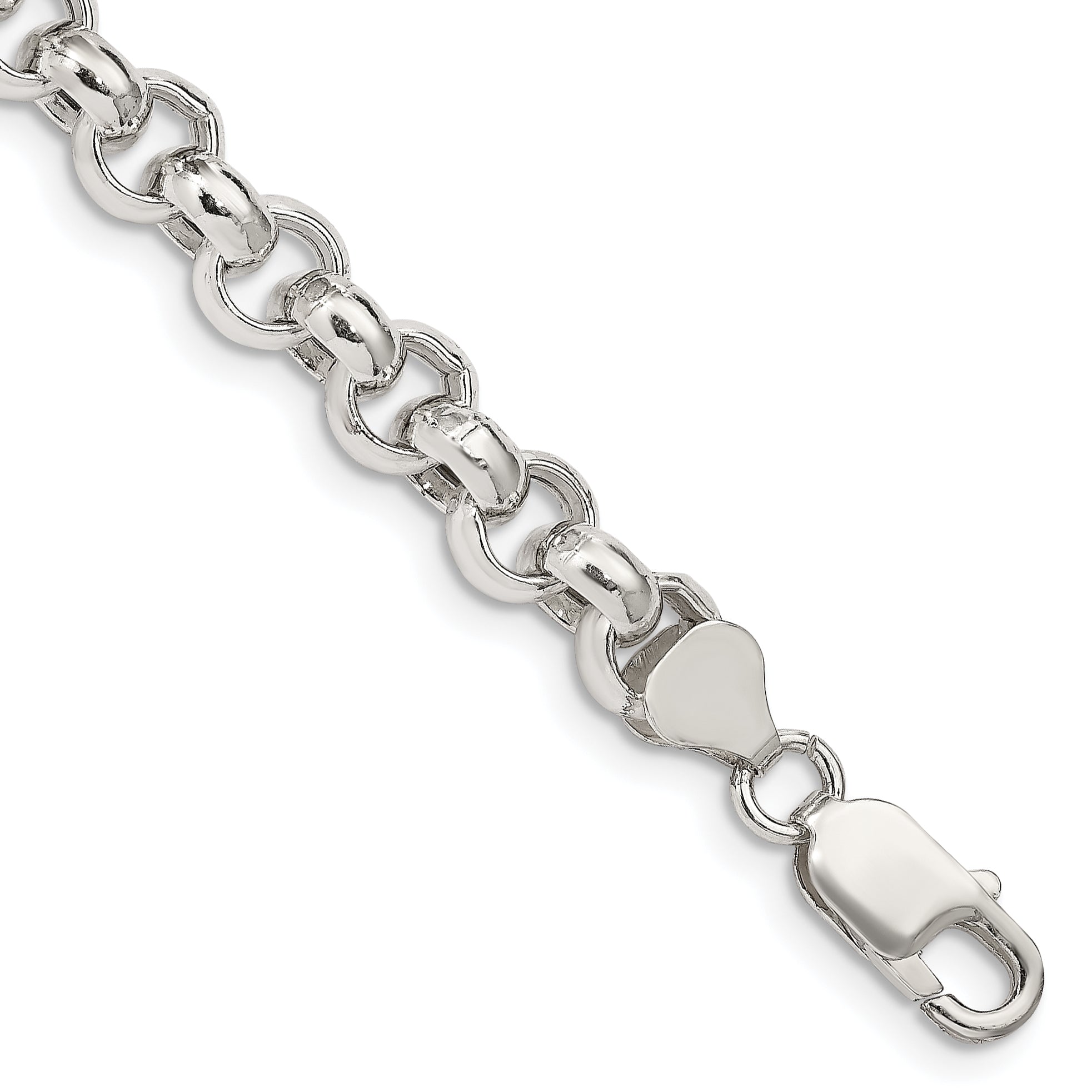 7 Inch Sterling Silver 7.75mm Semi-Solid Rolo Chain