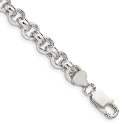 7 Inch Sterling Silver 7.75mm Semi-Solid Rolo Chain
