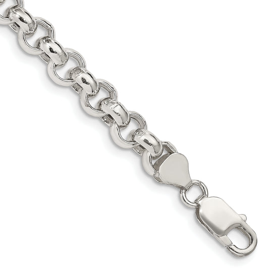7 Inch Sterling Silver 7.75mm Semi-Solid Rolo Chain