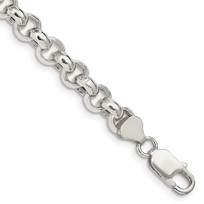 7 Inch Sterling Silver 7.75mm Semi-Solid Rolo Chain Bracelet