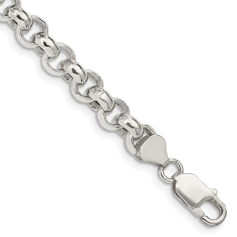 7 Inch Sterling Silver 7.75mm Semi-Solid Rolo Chain Bracelet