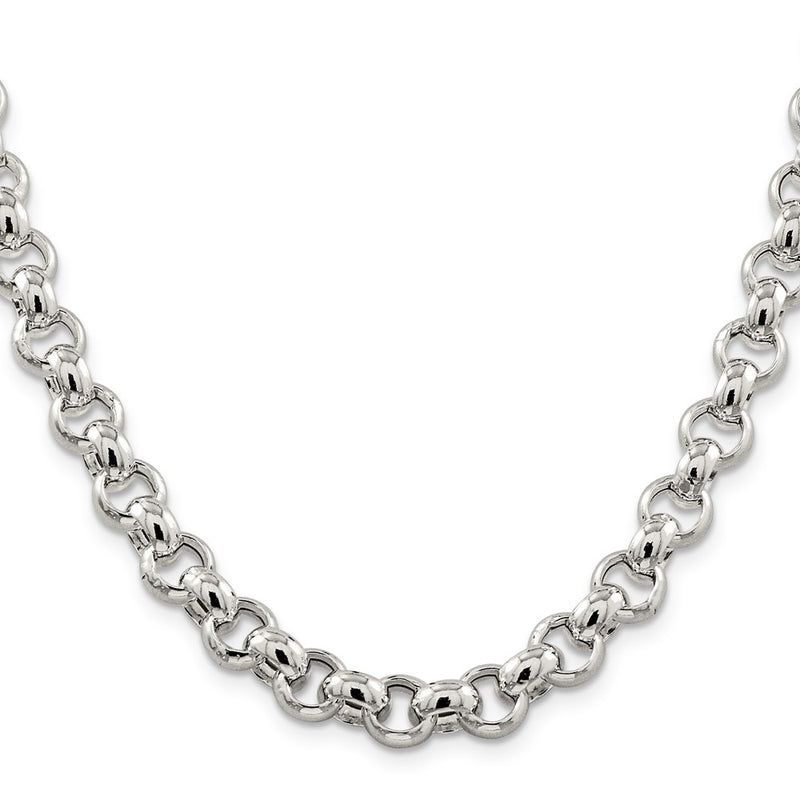 24 Inch Sterling Silver 9.5mm Semi-Solid Rolo Chain Necklace