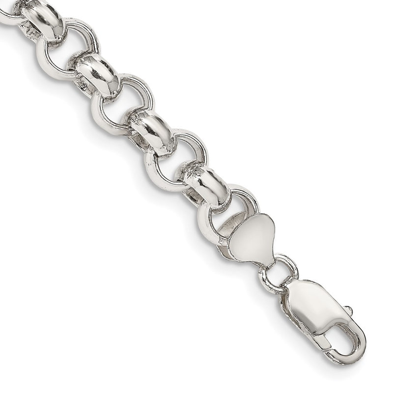 8.5 Inch Sterling Silver 9.5mm Semi-Solid Rolo Chain Bracelet