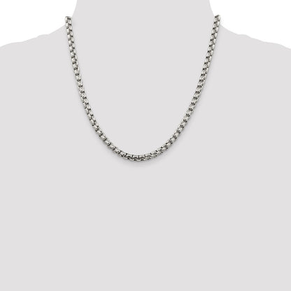 20 Inch Sterling Silver 5.2mm Round Box Chain Necklace