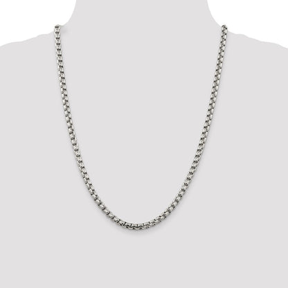 24 Inch Sterling Silver 5.2mm Round Box Chain Necklace