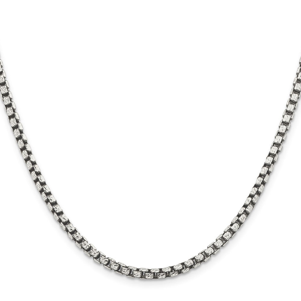 24 Inch Sterling Silver Antiqued 3.5mm D/C Round Box Chain Necklace
