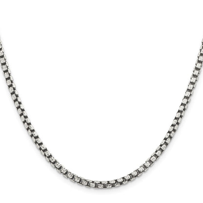 24 Inch Sterling Silver Antiqued 3.5mm D/C Round Box Chain Necklace