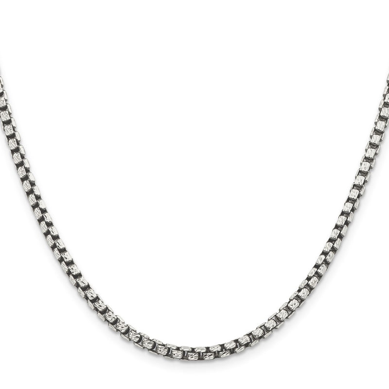 24 Inch Sterling Silver Antiqued 3.5mm D/C Round Box Chain Necklace