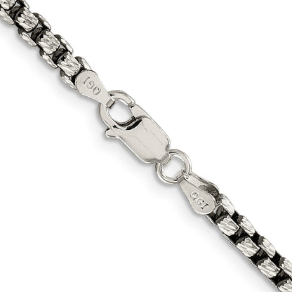 26 Inch Sterling Silver Antiqued 3.5mm D/C Round Box Chain Necklace