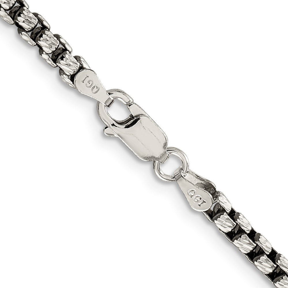24 Inch Sterling Silver Antiqued 3.5mm D/C Round Box Chain Necklace