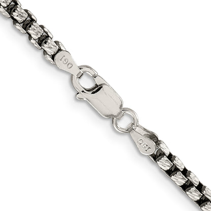26 Inch Sterling Silver Antiqued 3.5mm D/C Round Box Chain