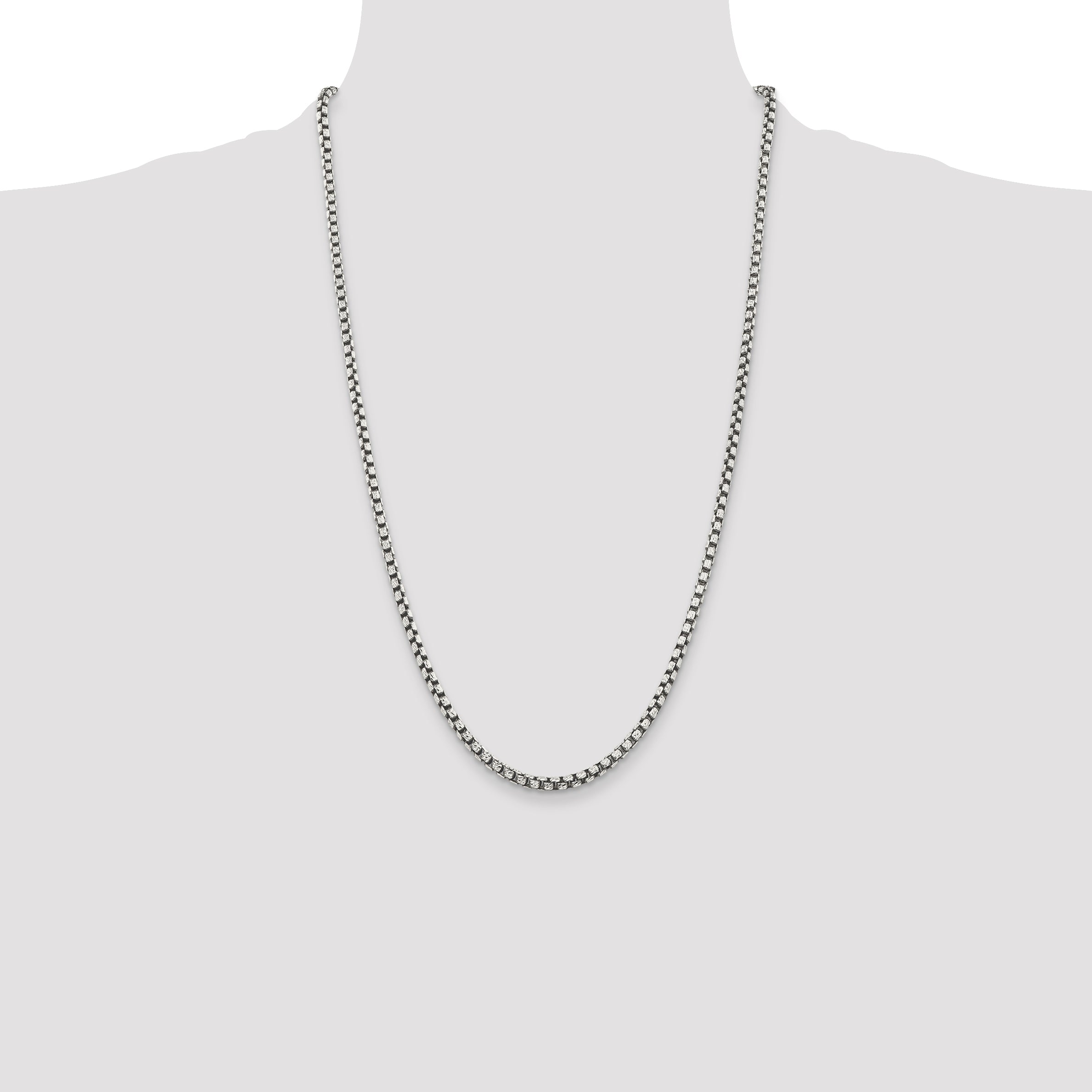 26 Inch Sterling Silver Antiqued 3.5mm D/C Round Box Chain
