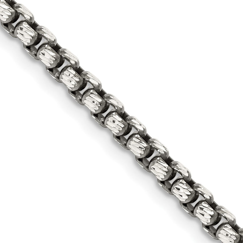 26 Inch Sterling Silver Antiqued 3.5mm D/C Round Box Chain Necklace