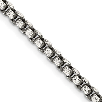24 Inch Sterling Silver Antiqued 3.5mm D/C Round Box Chain Necklace