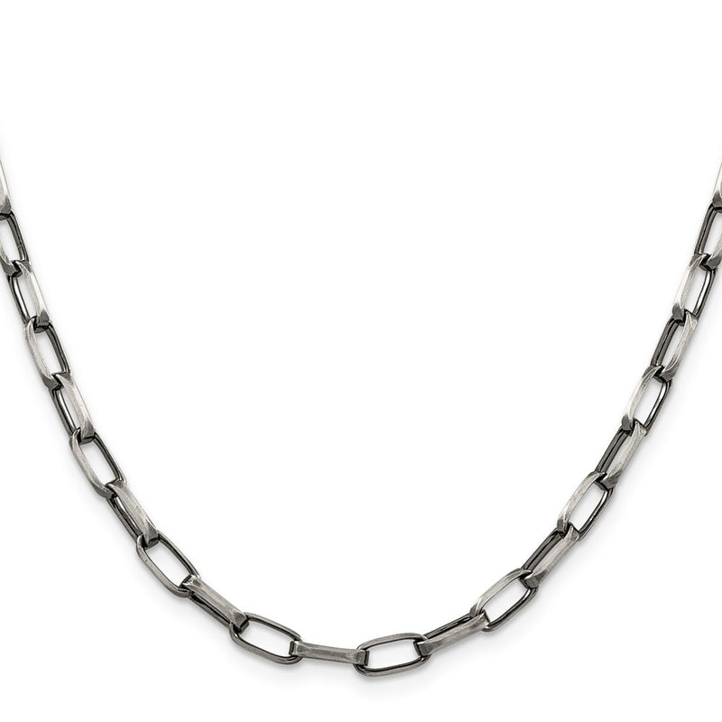 26 Inch Sterling Silver Antiqued 4.8mm Elongated Open Link Chain Necklace