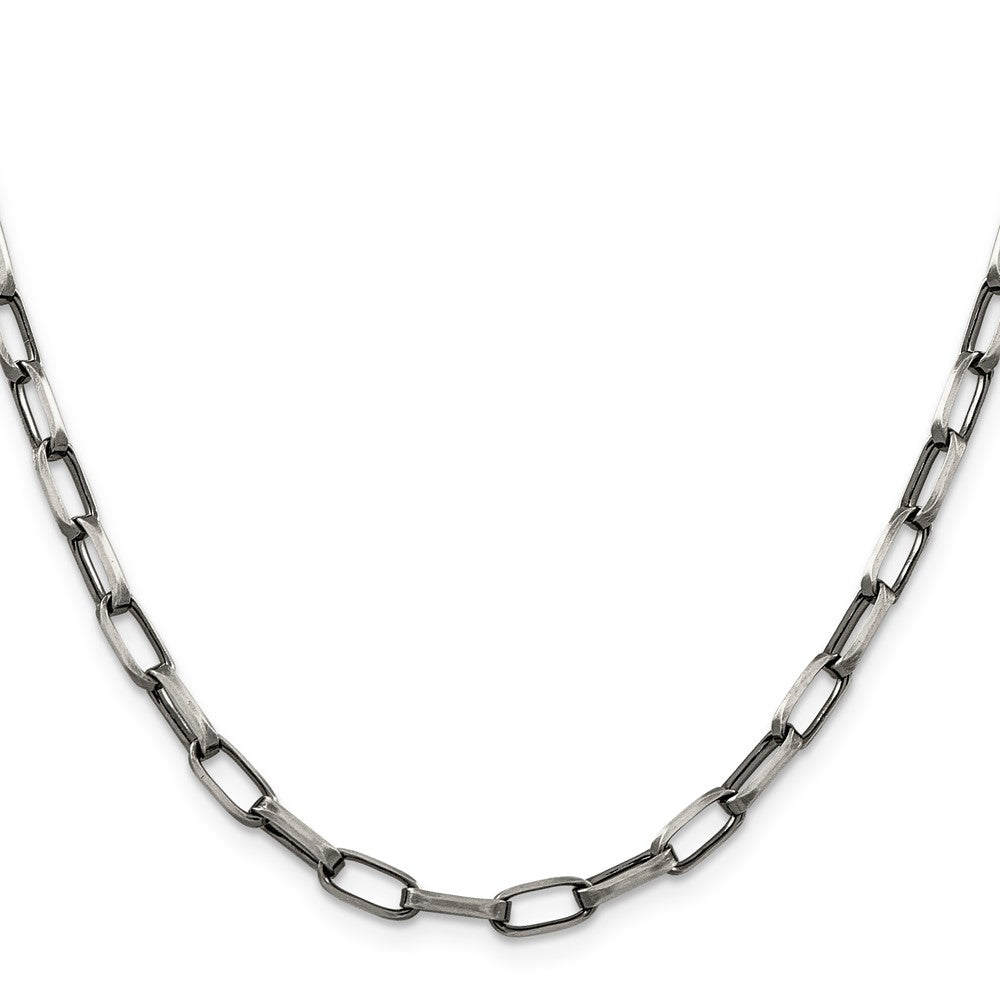 24 Inch Sterling Silver Antiqued 4.8mm Elongated Open Link Chain Necklace