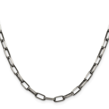 24 Inch Sterling Silver Antiqued 4.8mm Elongated Open Link Chain Necklace