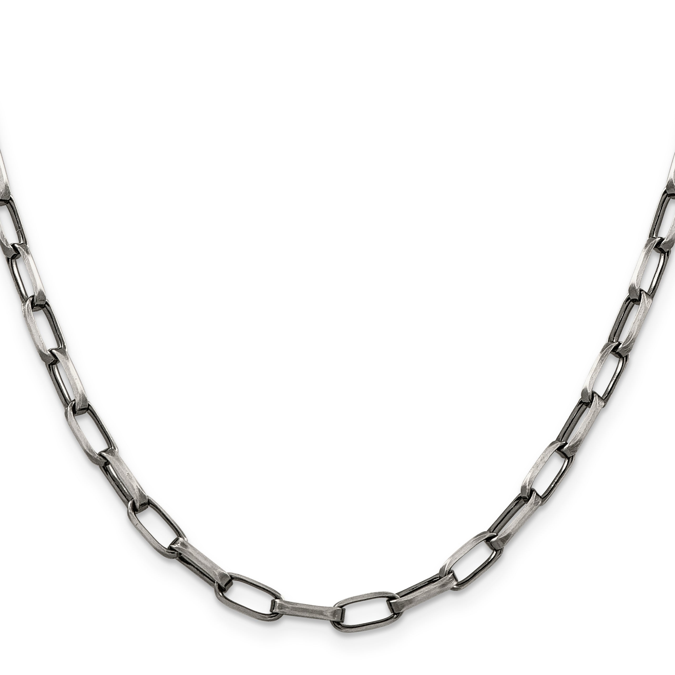 22 Inch Sterling Silver Antiqued 4.8mm Elongated Open Link Chain Necklace
