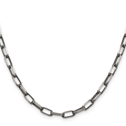 22 Inch Sterling Silver Antiqued 4.8mm Elongated Open Link Chain Necklace
