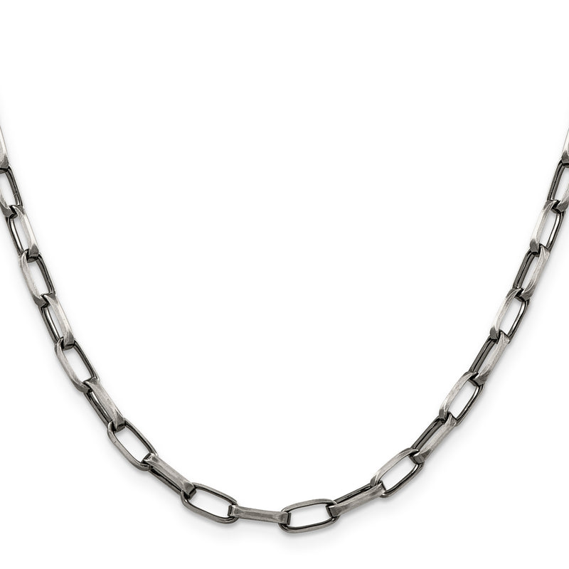 22 Inch Sterling Silver Antiqued 4.8mm Elongated Open Link Chain Necklace
