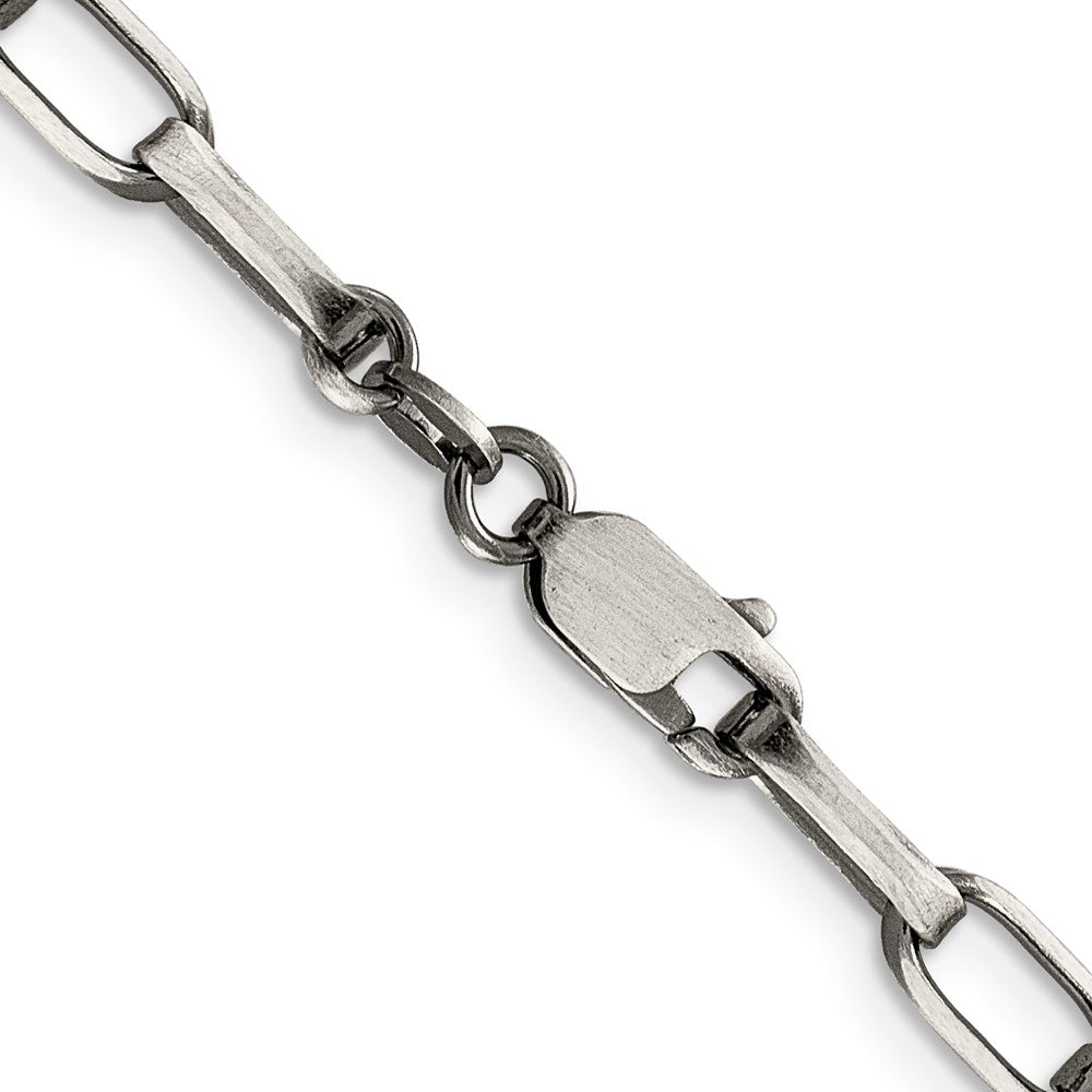 24 Inch Sterling Silver Antiqued 4.8mm Elongated Open Link Chain Necklace