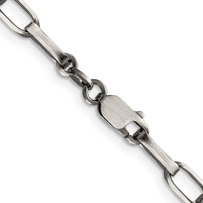 22 Inch Sterling Silver Antiqued 4.8mm Elongated Open Link Chain Necklace