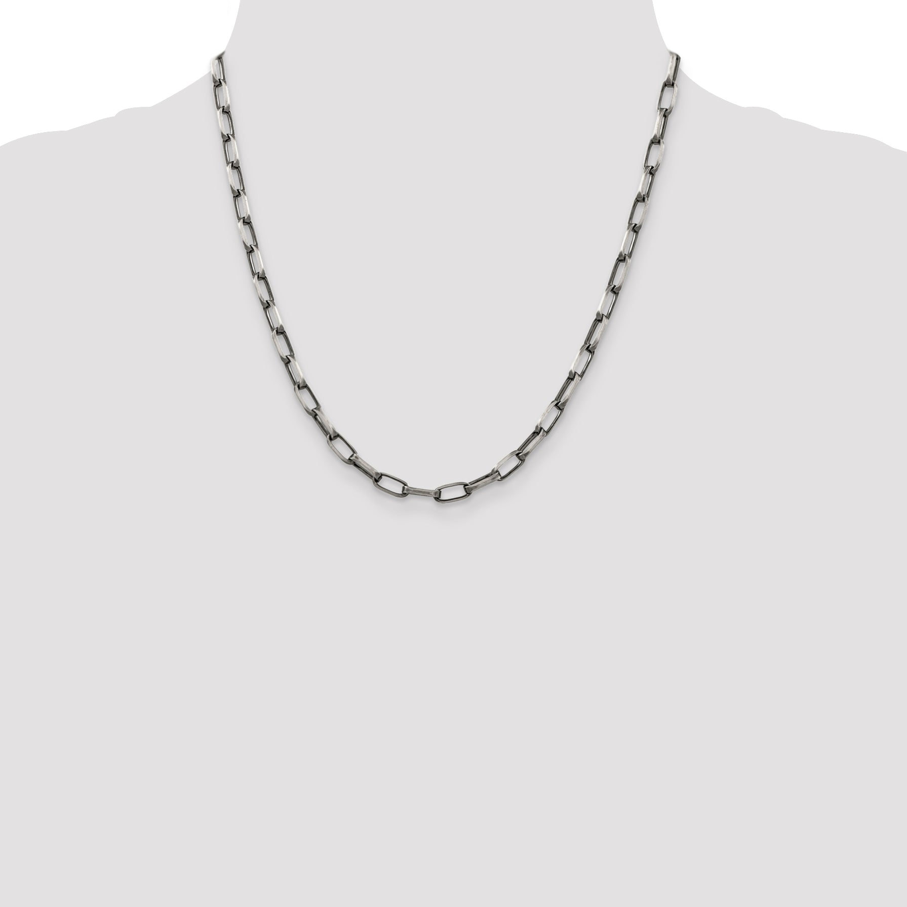 20 Inch Sterling Silver Antiqued 4.8mm Elongated Open Link Chain