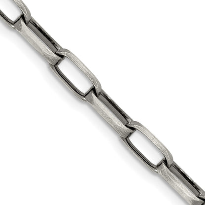 24 Inch Sterling Silver Antiqued 4.8mm Elongated Open Link Chain Necklace