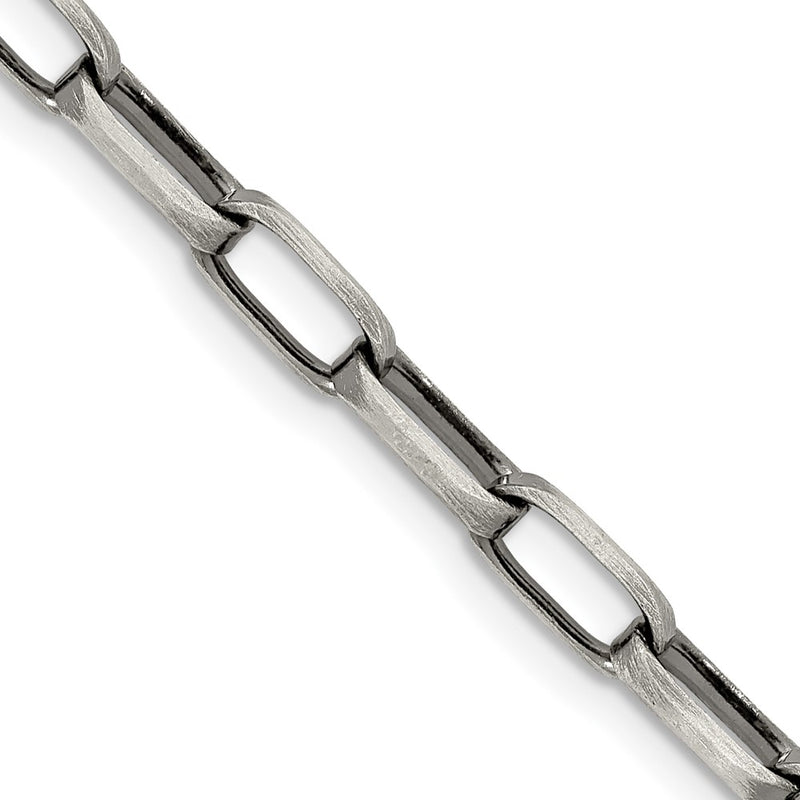 24 Inch Sterling Silver Antiqued 4.8mm Elongated Open Link Chain Necklace