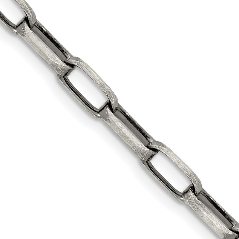 22 Inch Sterling Silver Antiqued 4.8mm Elongated Open Link Chain Necklace