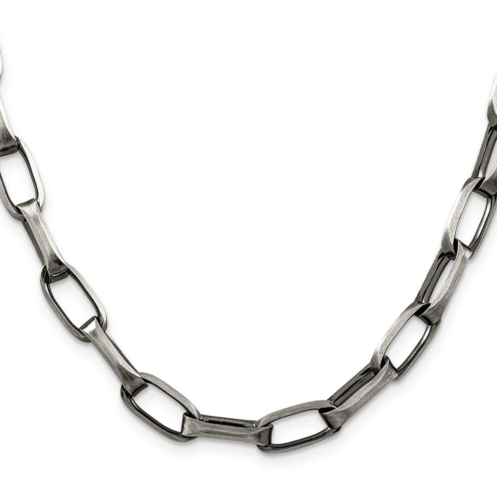 24 Inch Sterling Silver Antiqued 8mm Elongated Open Link Chain Necklace
