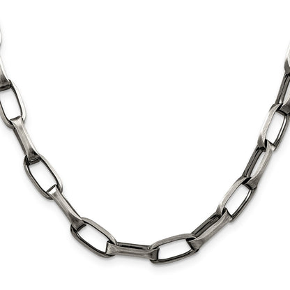 24 Inch Sterling Silver Antiqued 8mm Elongated Open Link Chain Necklace