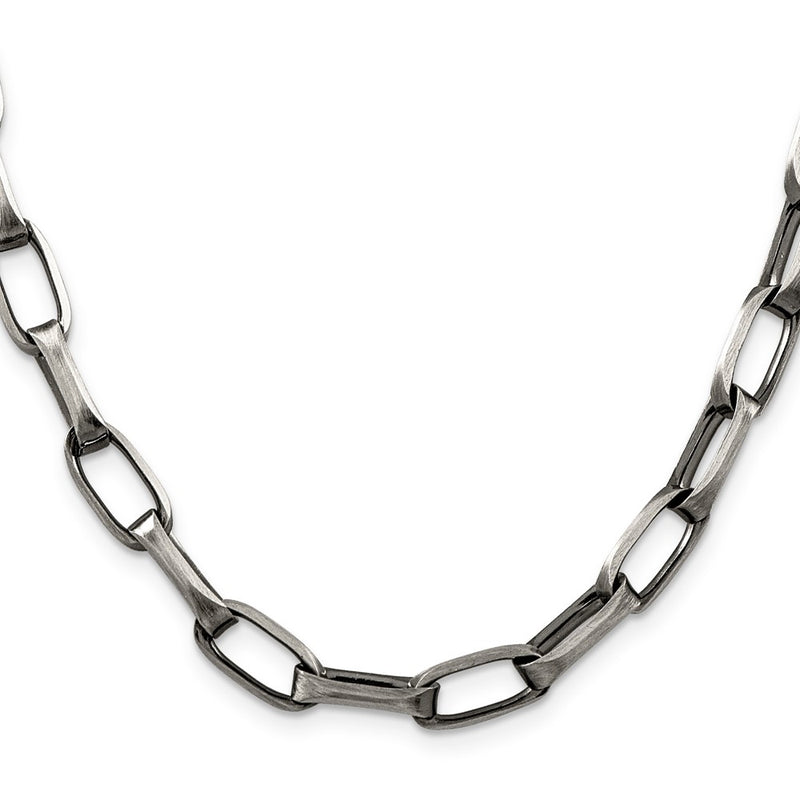 24 Inch Sterling Silver Antiqued 8mm Elongated Open Link Chain Necklace