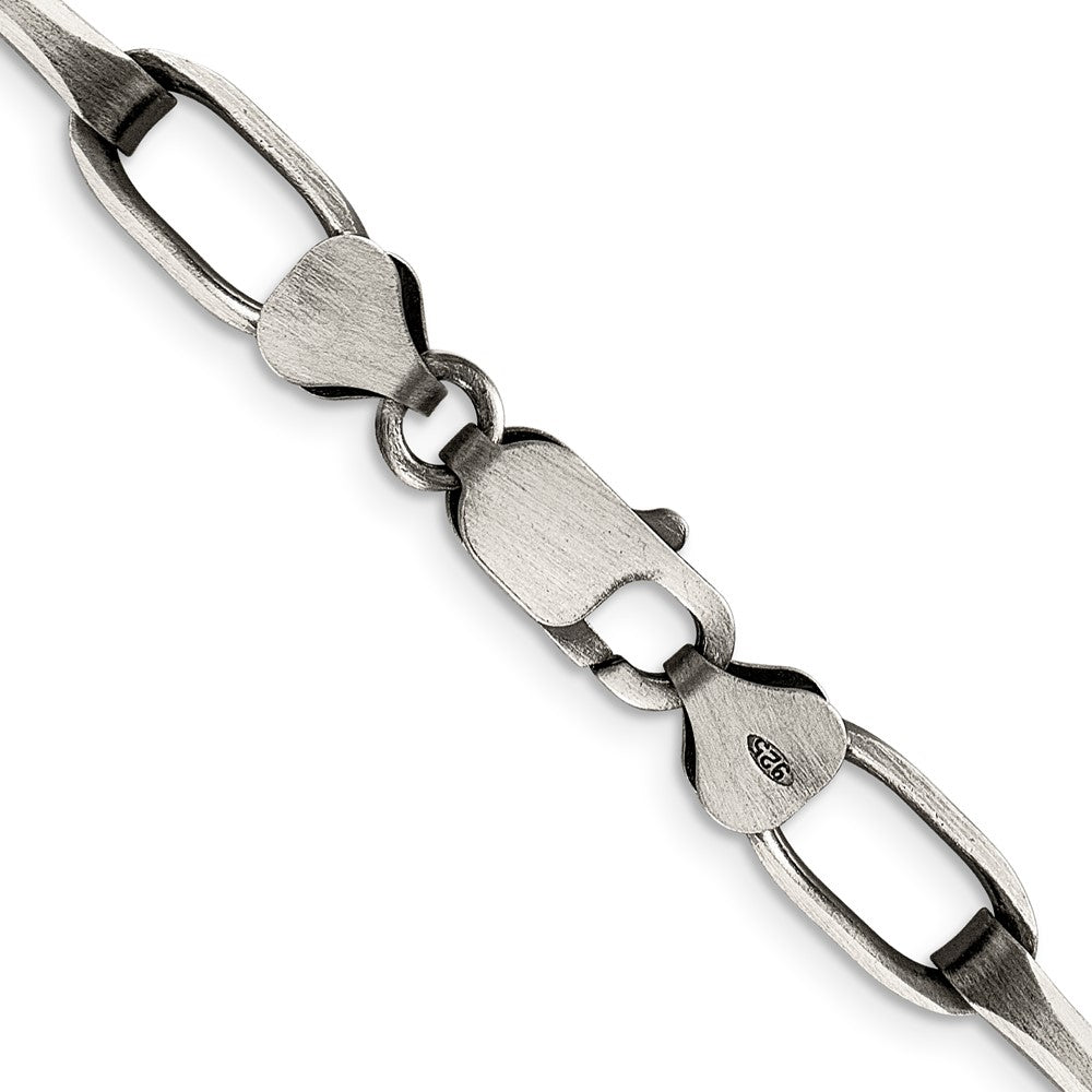 24 Inch Sterling Silver Antiqued 8mm Elongated Open Link Chain Necklace