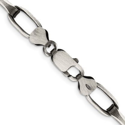 24 Inch Sterling Silver Antiqued 8mm Elongated Open Link Chain Necklace