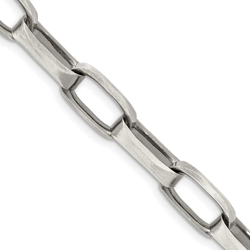 24 Inch Sterling Silver Antiqued 8mm Elongated Open Link Chain Necklace