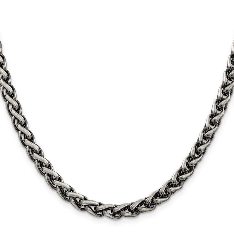 20 Inch Sterling Silver Antiqued 6mm Round Spiga Chain Necklace