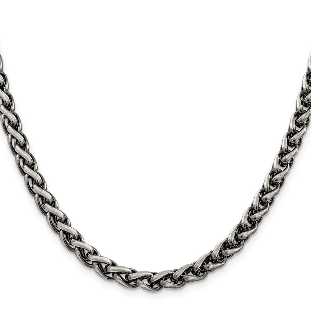 22 Inch Sterling Silver Antiqued 6mm Round Spiga Chain Necklace