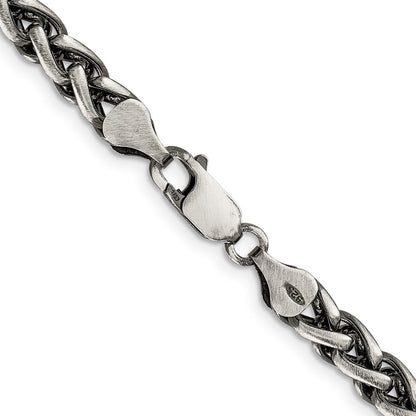 24 Inch Sterling Silver Antiqued 6mm Round Spiga Chain Necklace