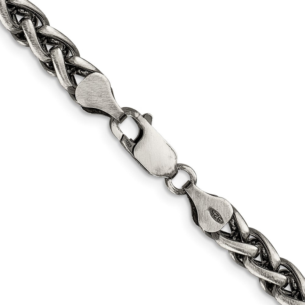 22 Inch Sterling Silver Antiqued 6mm Round Spiga Chain Necklace