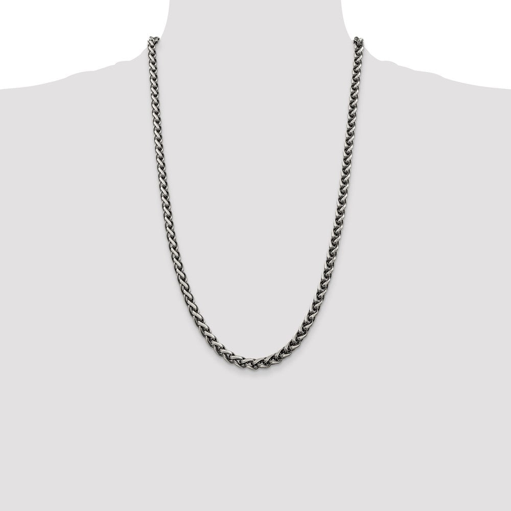 26 Inch Sterling Silver Antiqued 6mm Round Spiga Chain Necklace