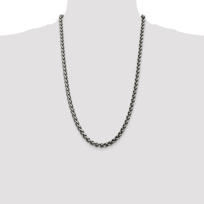 26 Inch Sterling Silver Antiqued 6mm Round Spiga Chain Necklace