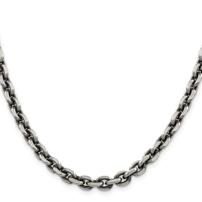 24 Inch Sterling Silver Antiqued 7.0mm D/C Elongated Open Link Chain Necklace