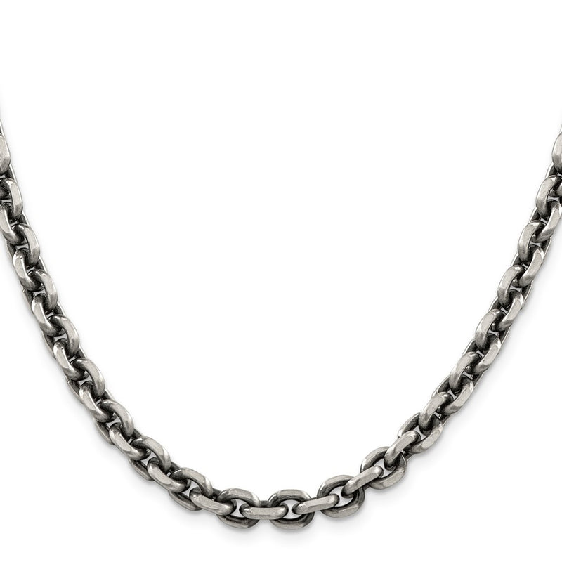 24 Inch Sterling Silver Antiqued 7.0mm D/C Elongated Open Link Chain Necklace